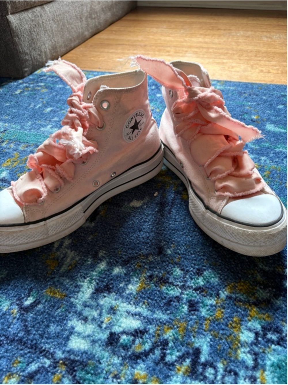 Pink Converse All Star High Tops with Ribbon Laces Size 9